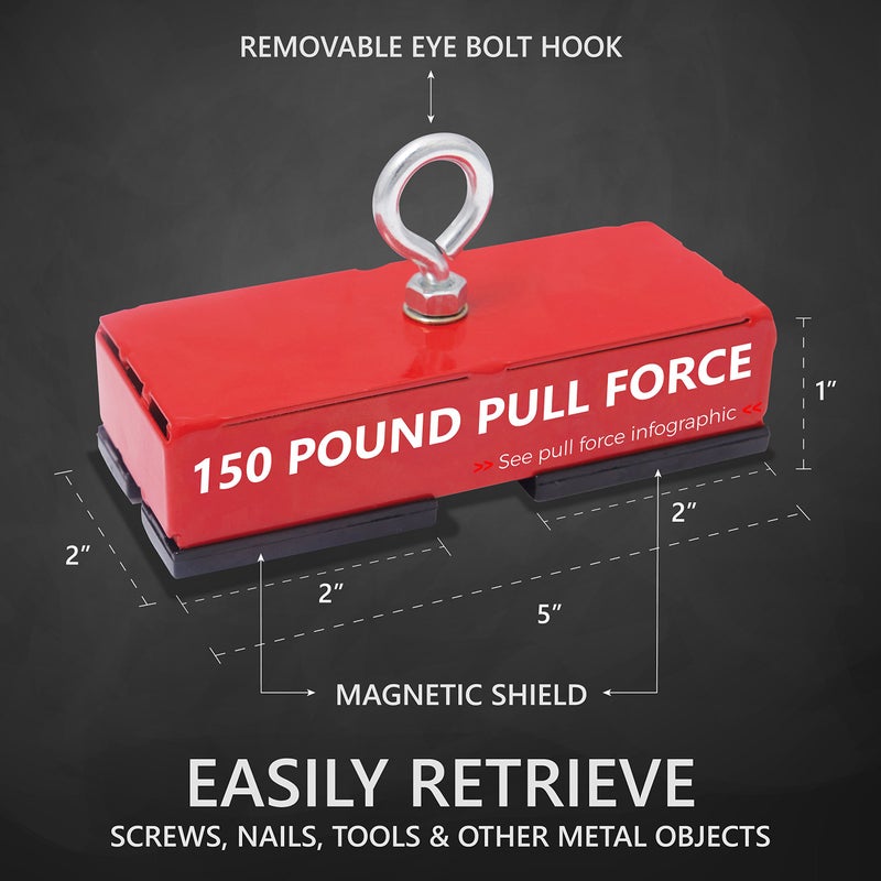 Master Magnetics ماجنتيك ماستر مغناطيس قوي للاسترجاع والتثبيت، مغناطيس صيد مع حلقة، صمولة ودرع مغناطيسي، 07542 - Image 3
